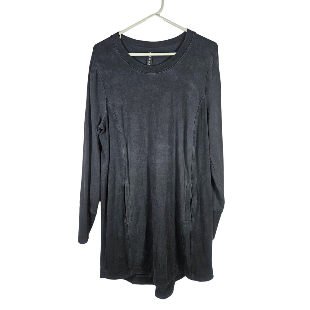 Athleta Women's Long Sleeve Sweatshirt Pockets Distressed Black Comfy Size Large